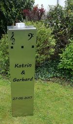 Geschenk zur Hochzeit von zwei Musikern, Fuero Edelstahl-Feuersäule mit persönlicher Gestaltung